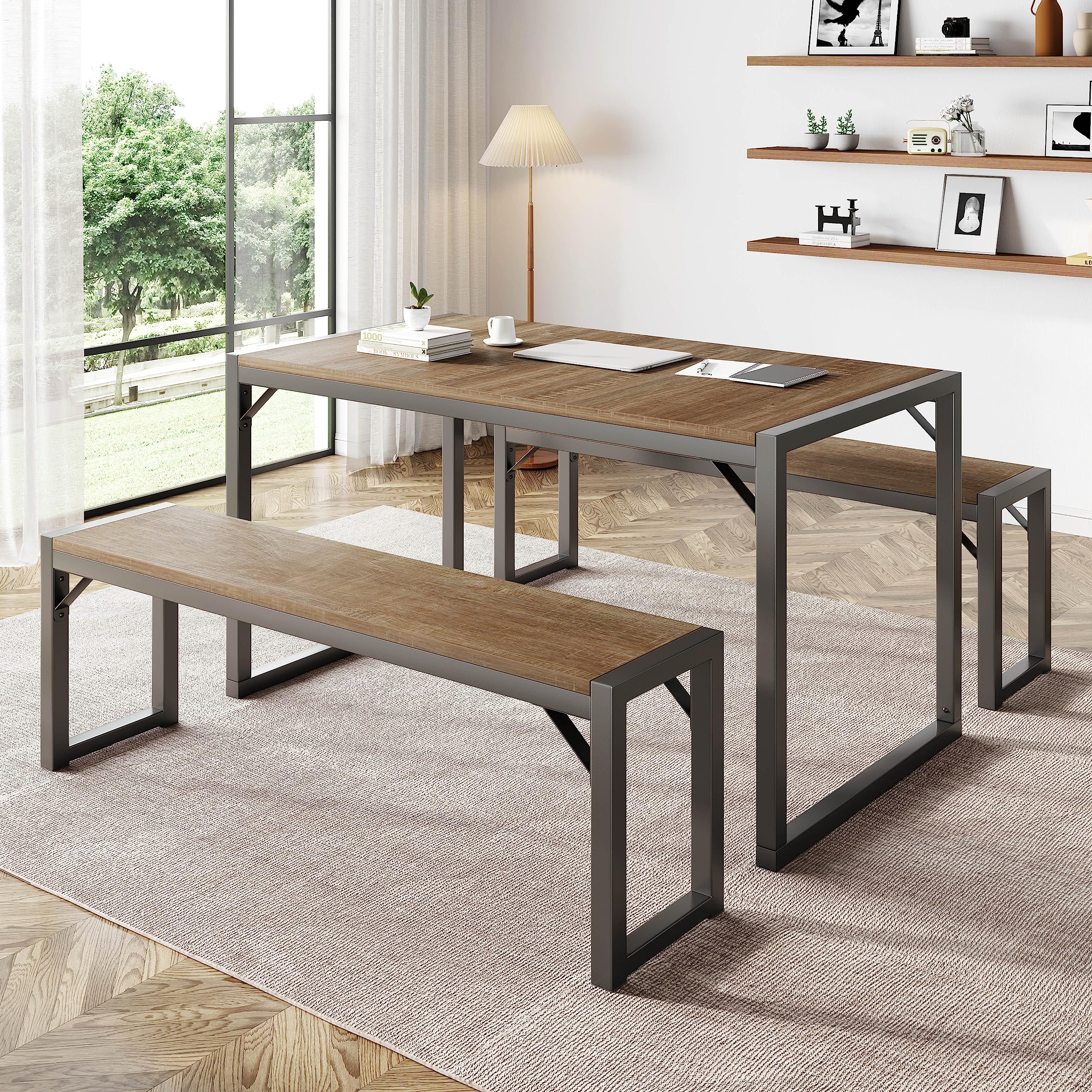 3-Piece Dining Table Set with Benches