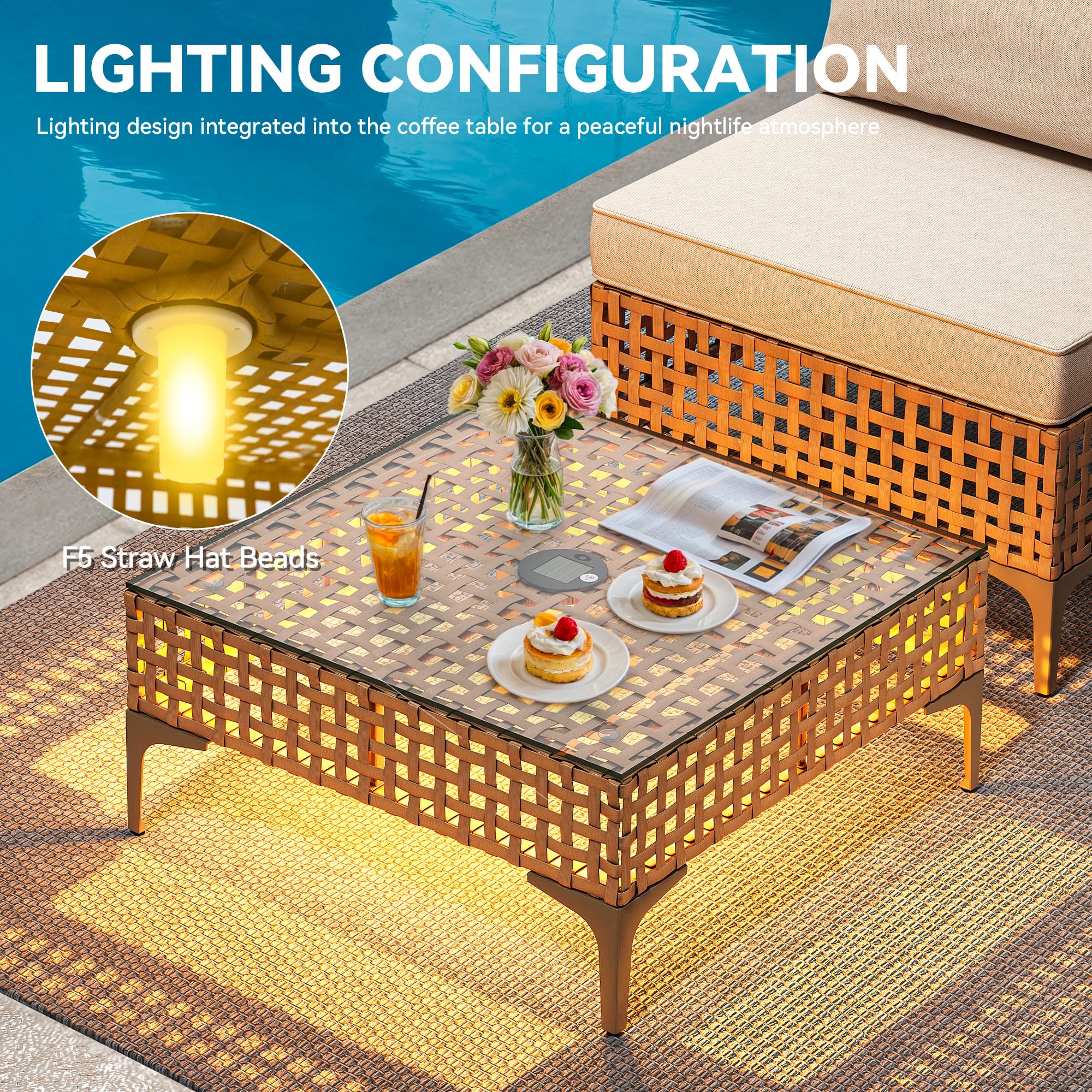 3-Piece Wicker Patio Furniture Set with Solar Light Table