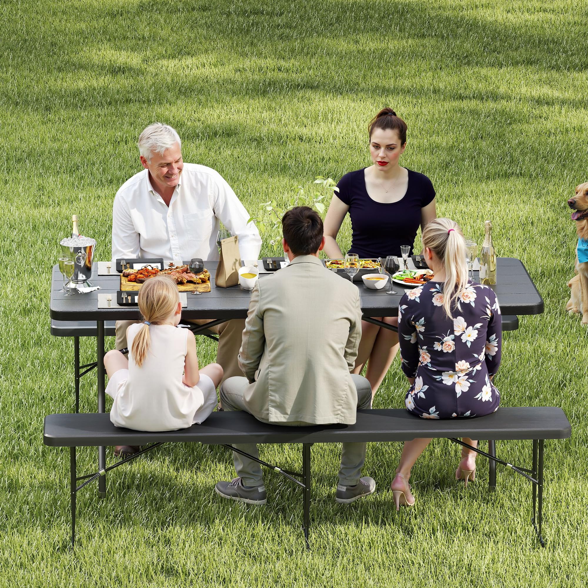 6' Folding Picnic Table with 2 Benches - 3 Piece Set