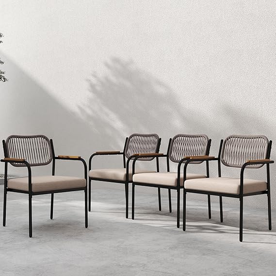 Rope Patio Dining Chairs Set of 2 with Armrests