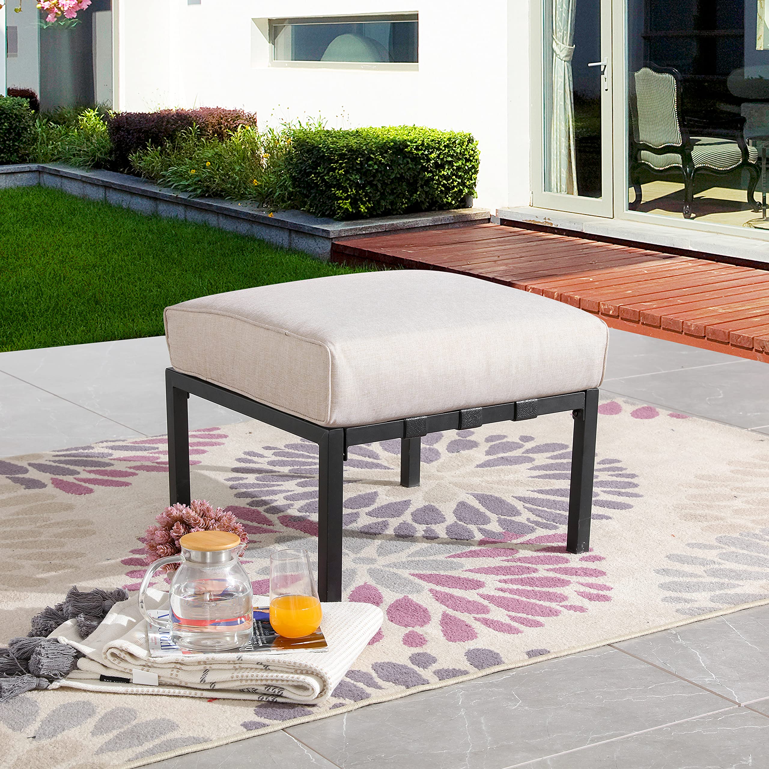 Patio Ottoman Metal Outdoor Footstool