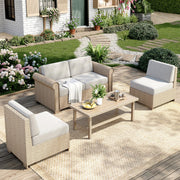 5 Piece Outdoor Rattan Wicker Sectional Sofa Set with Coffee Table