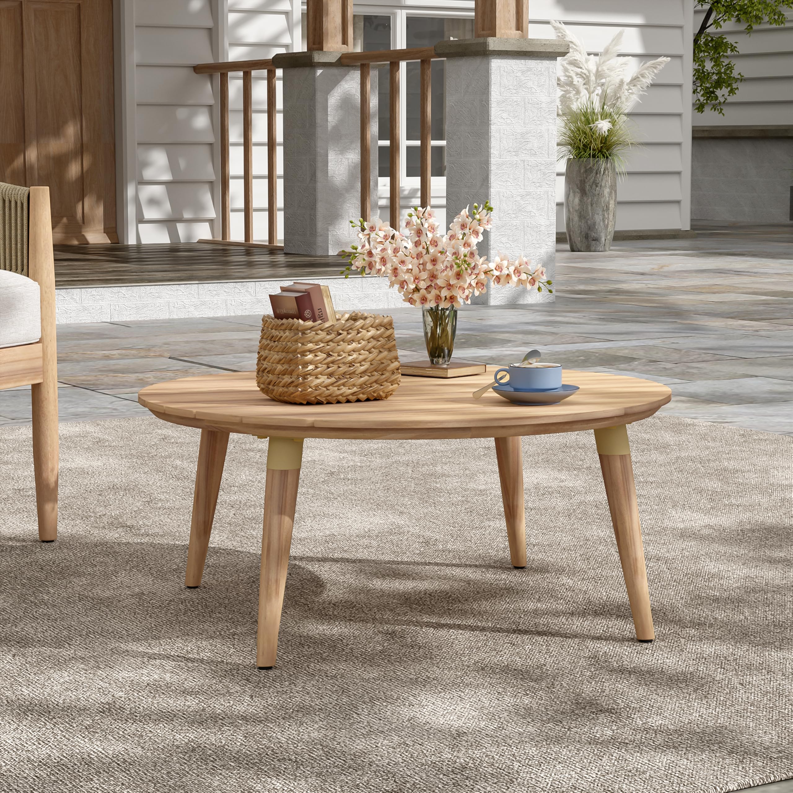 Round Acacia Wood Outdoor Coffee Table