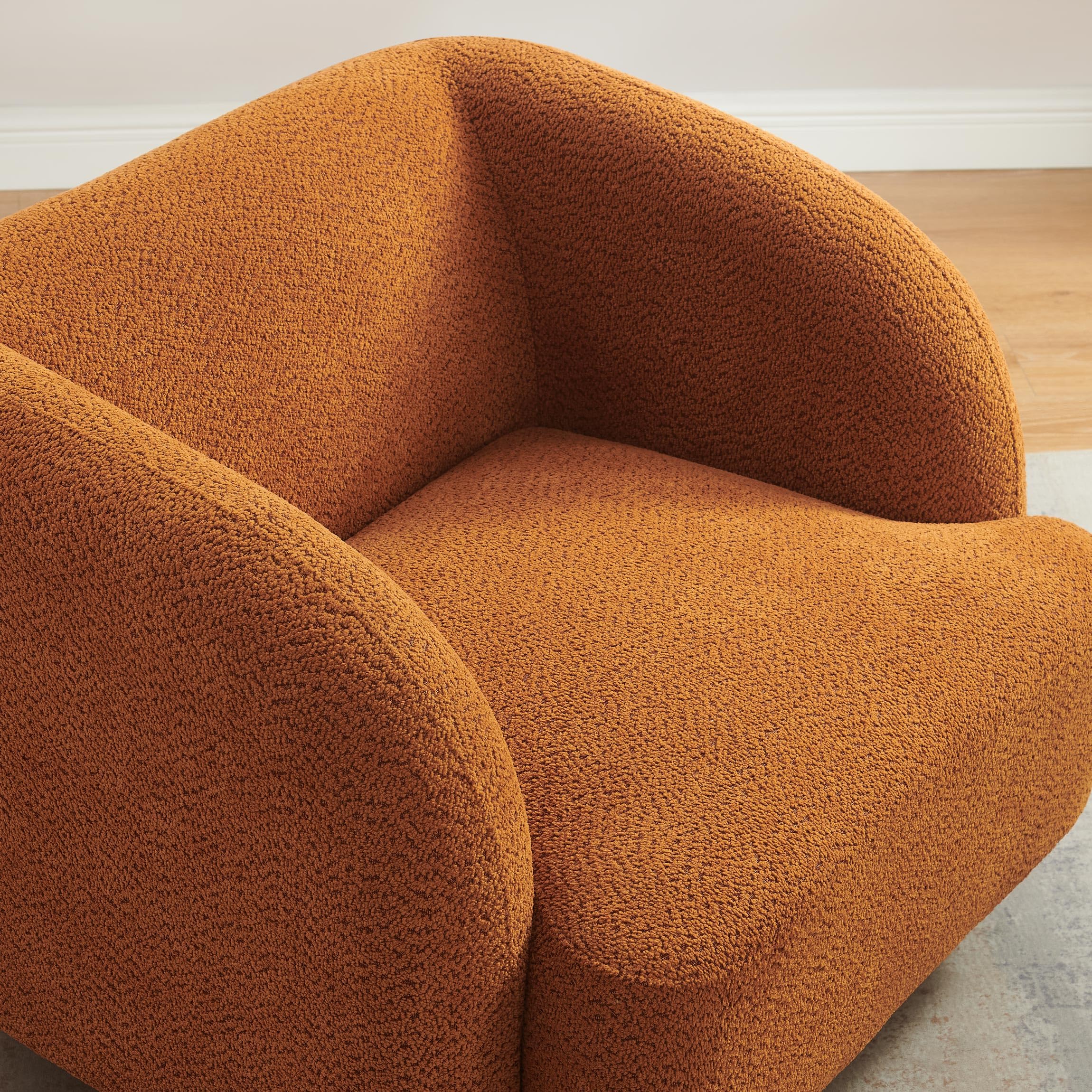 VANOMi Oversized Living Room Chair, Modern Comfy Accent Barrel Chairs, Single Sofa Chair with Wood Legs, Upholstered Armchair for Bedroom, Office, Waiting Room (Curry)