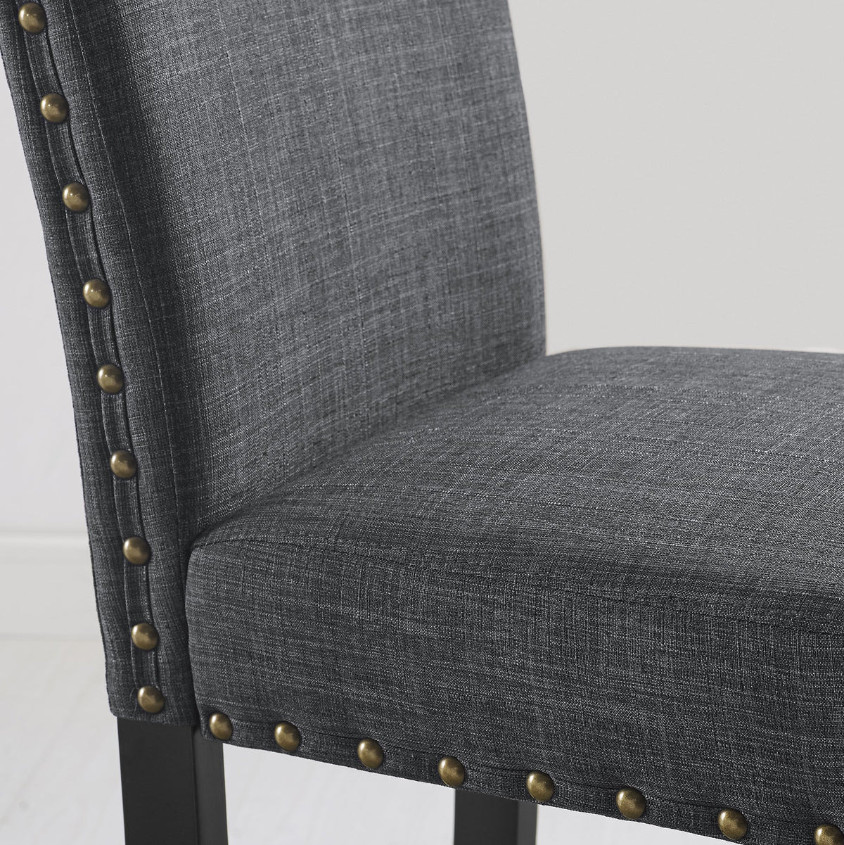 Gray Fabric Dining Chairs with Nailhead Trim - Set of 2