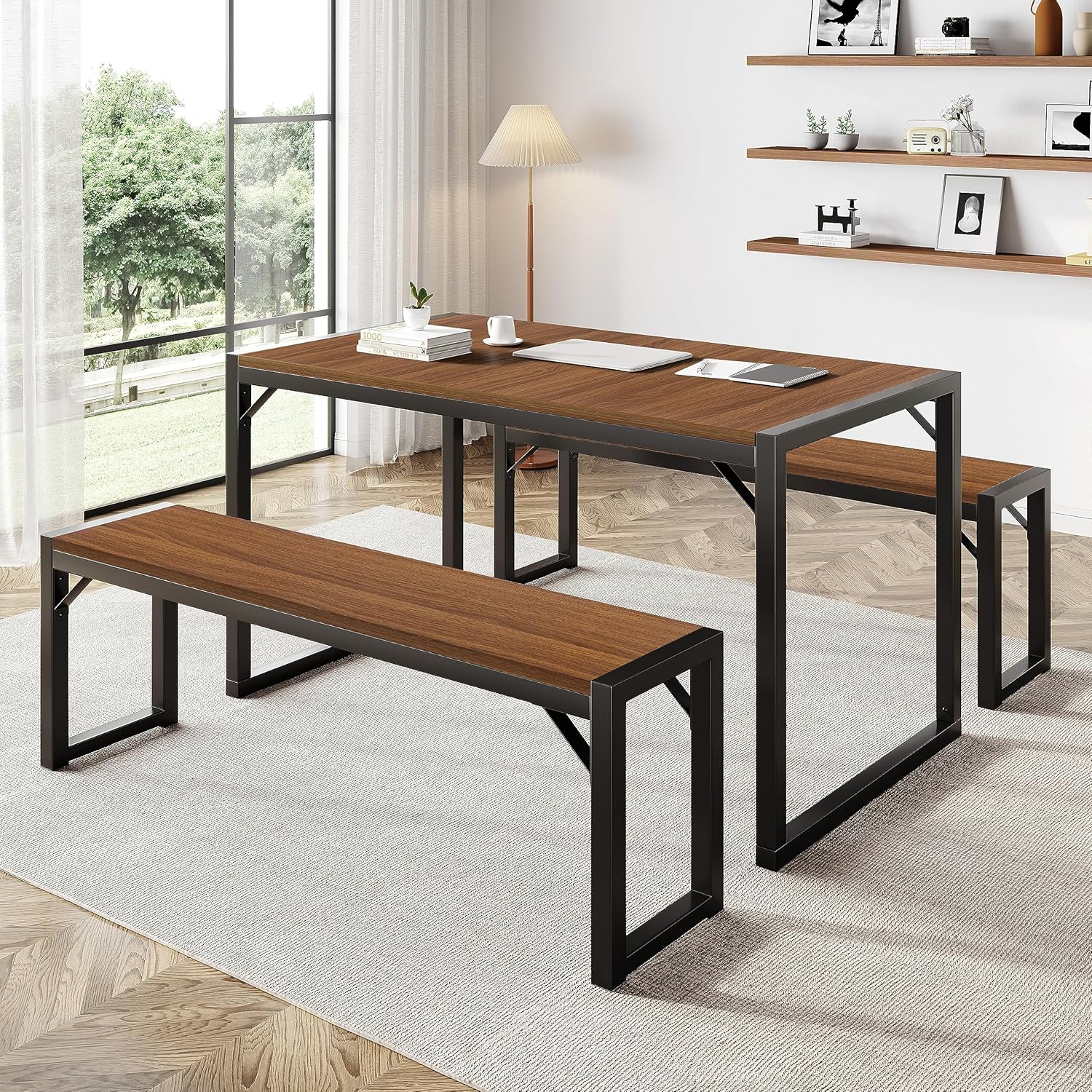 3-Piece Dining Table Set with Benches