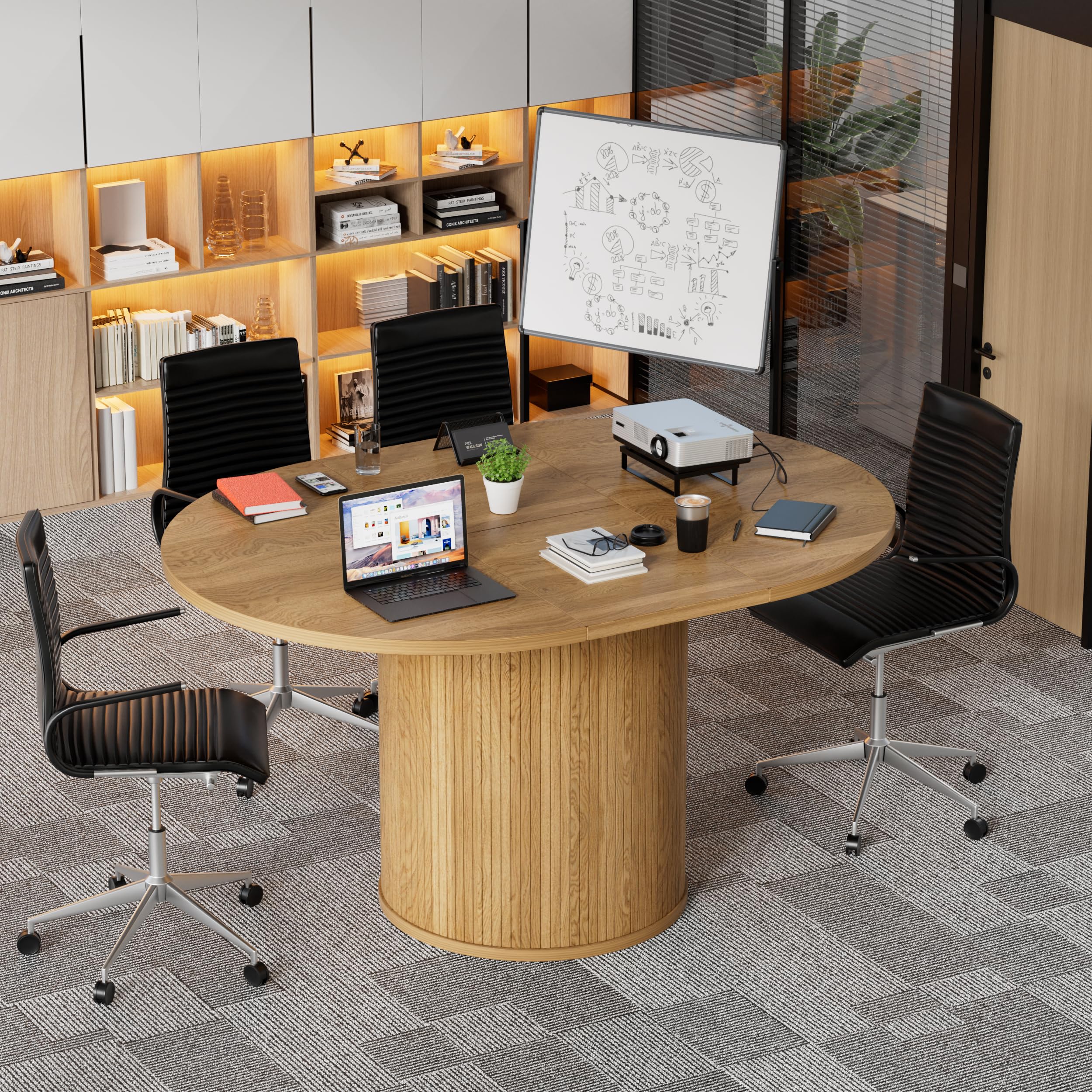 Expandable Executive Conference Table Natural Wood Grain