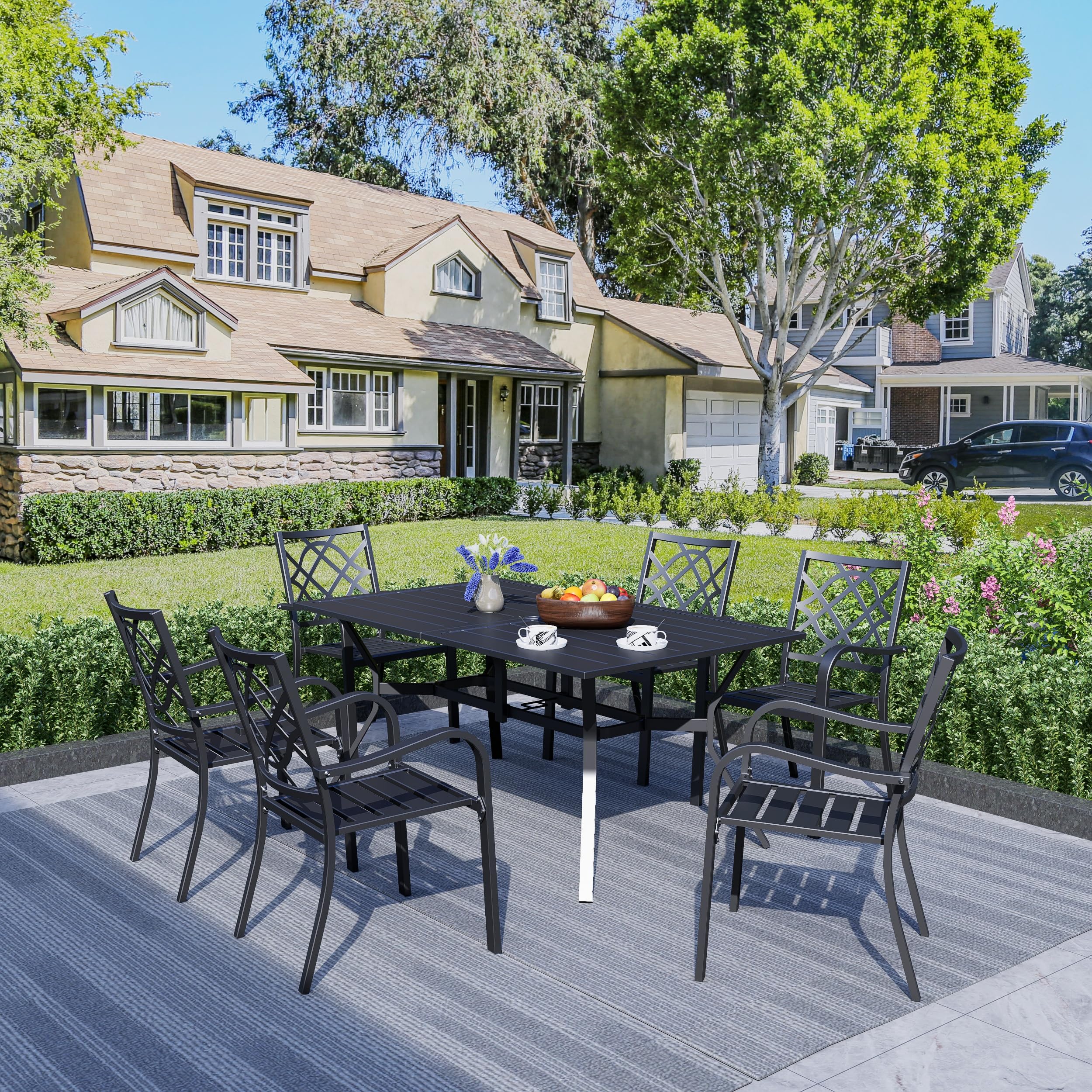 60" Metal Outdoor Dining Table with Umbrella Hole