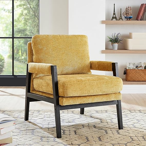 Mid-Century Modern Chenille Accent Armchair Yellow