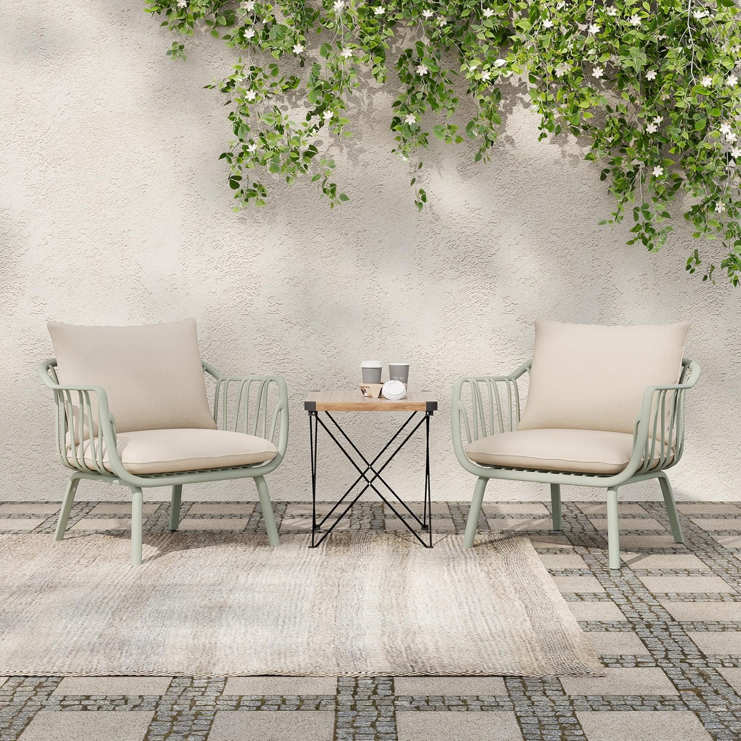 Outdoor Polypropylene Iron Frame Club Chair Set