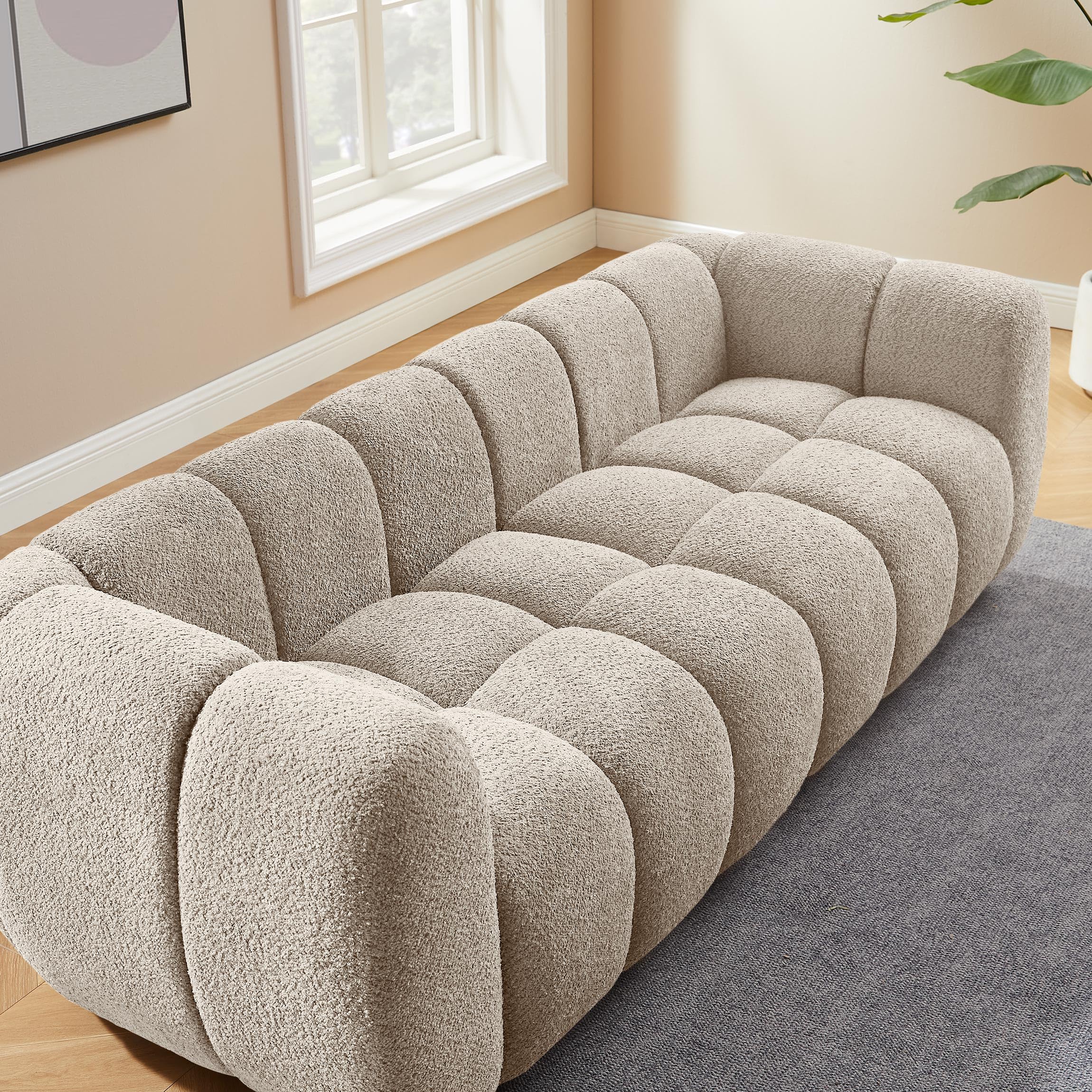 VANOMi 88" Oversized Boucle Sofa, Modern Upholstered Tufted Cloud Couch, Deep Seat Boucle Sofa,Cozy Modern 3 Seater Couch for Living Room, Bedroom, Apartment