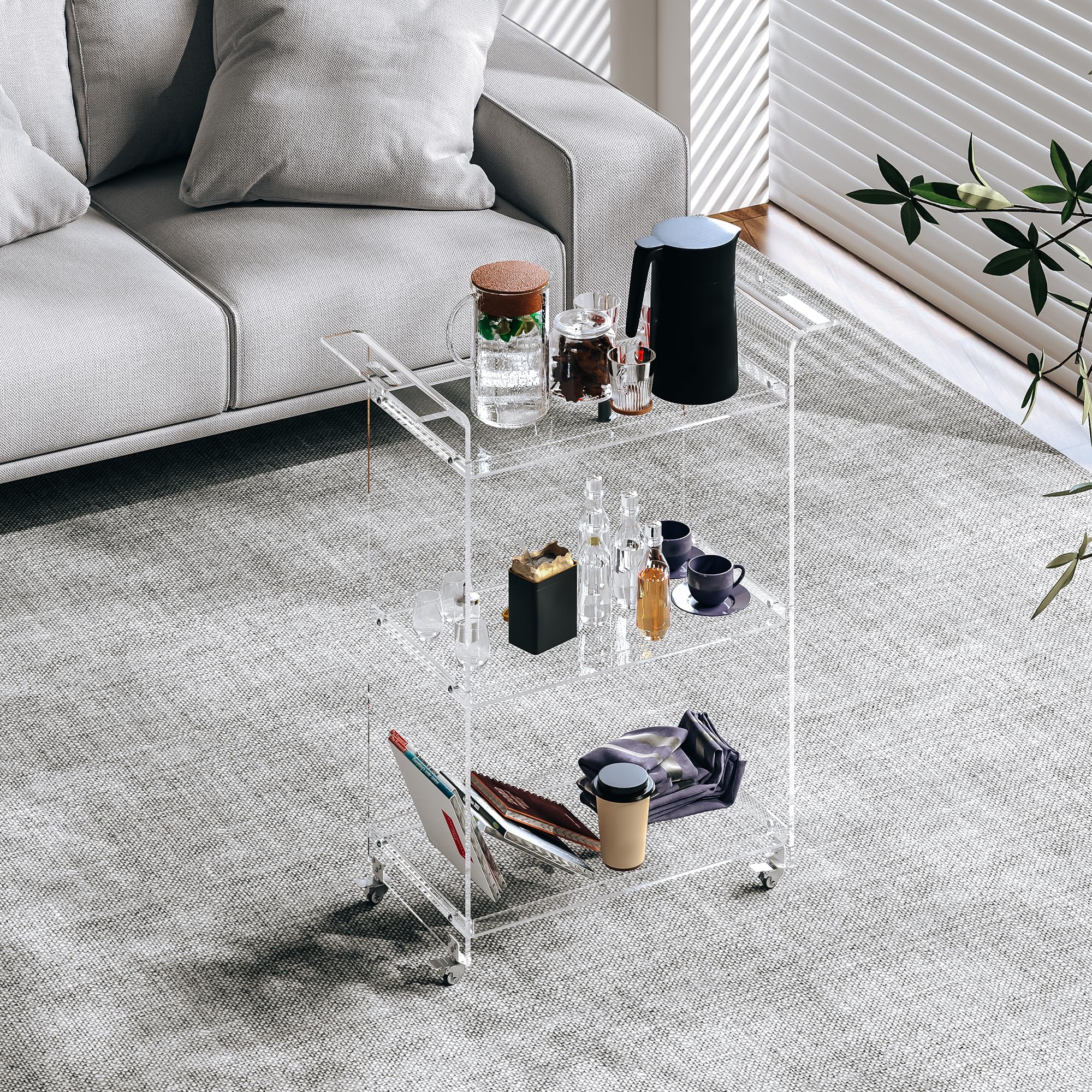 Acrylic Bar Cart 3-Tier Rolling Serving Cart with Lockable Wheels