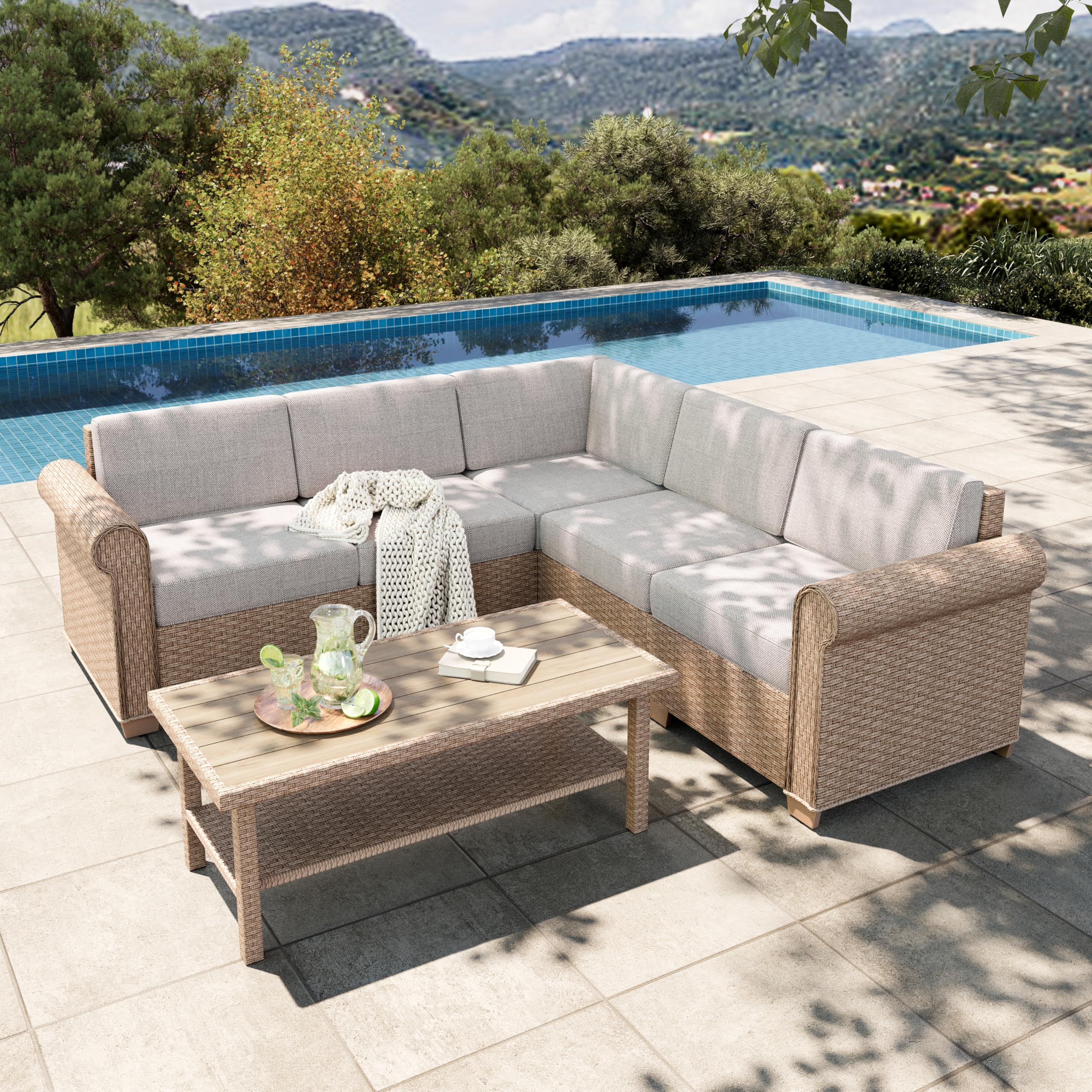 6 Piece Outdoor Sectional Sofa Set with Coffee Table