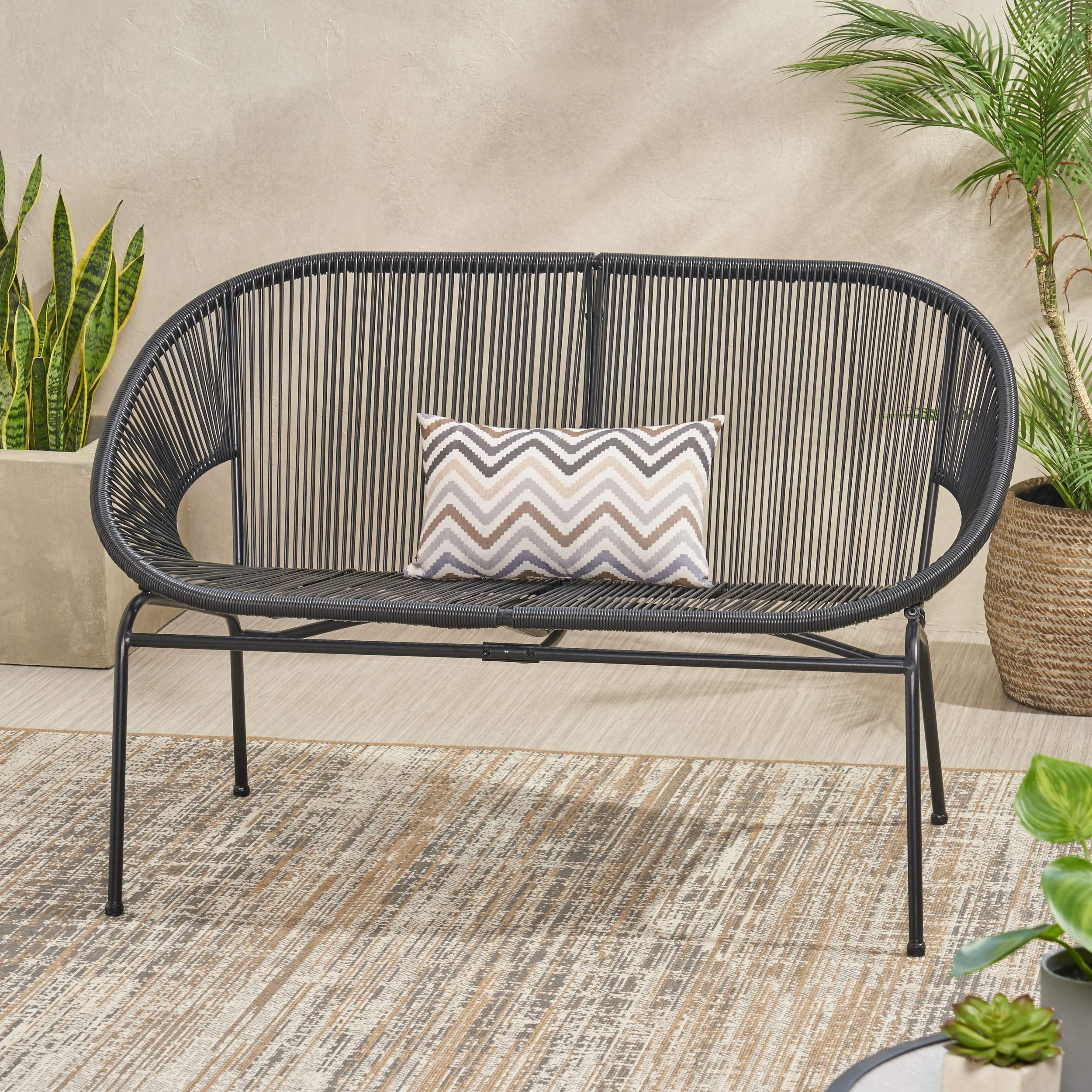 Outdoor Wicker Loveseat with Hammock Weave