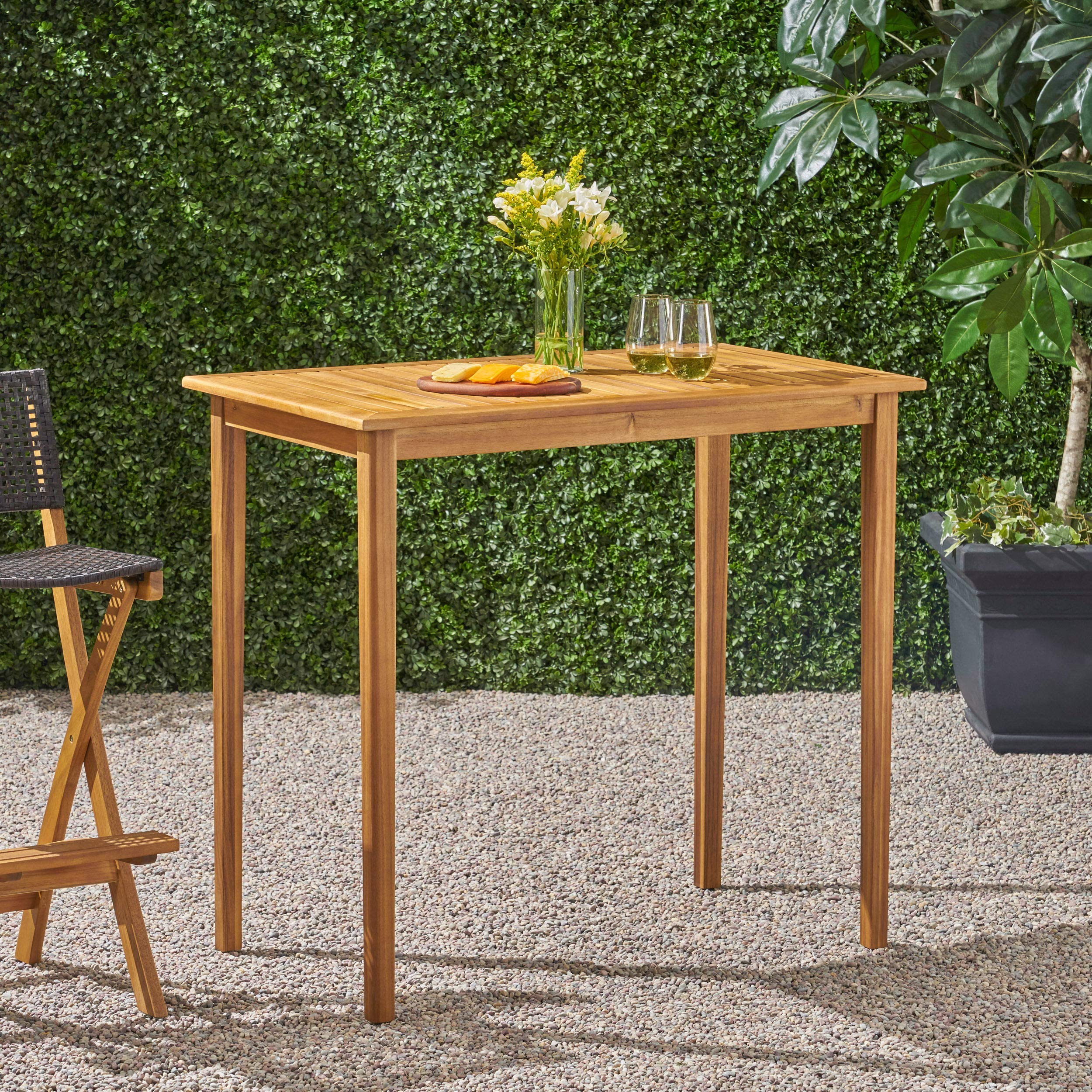 Outdoor Acacia Wood Bar Table Teak Finish