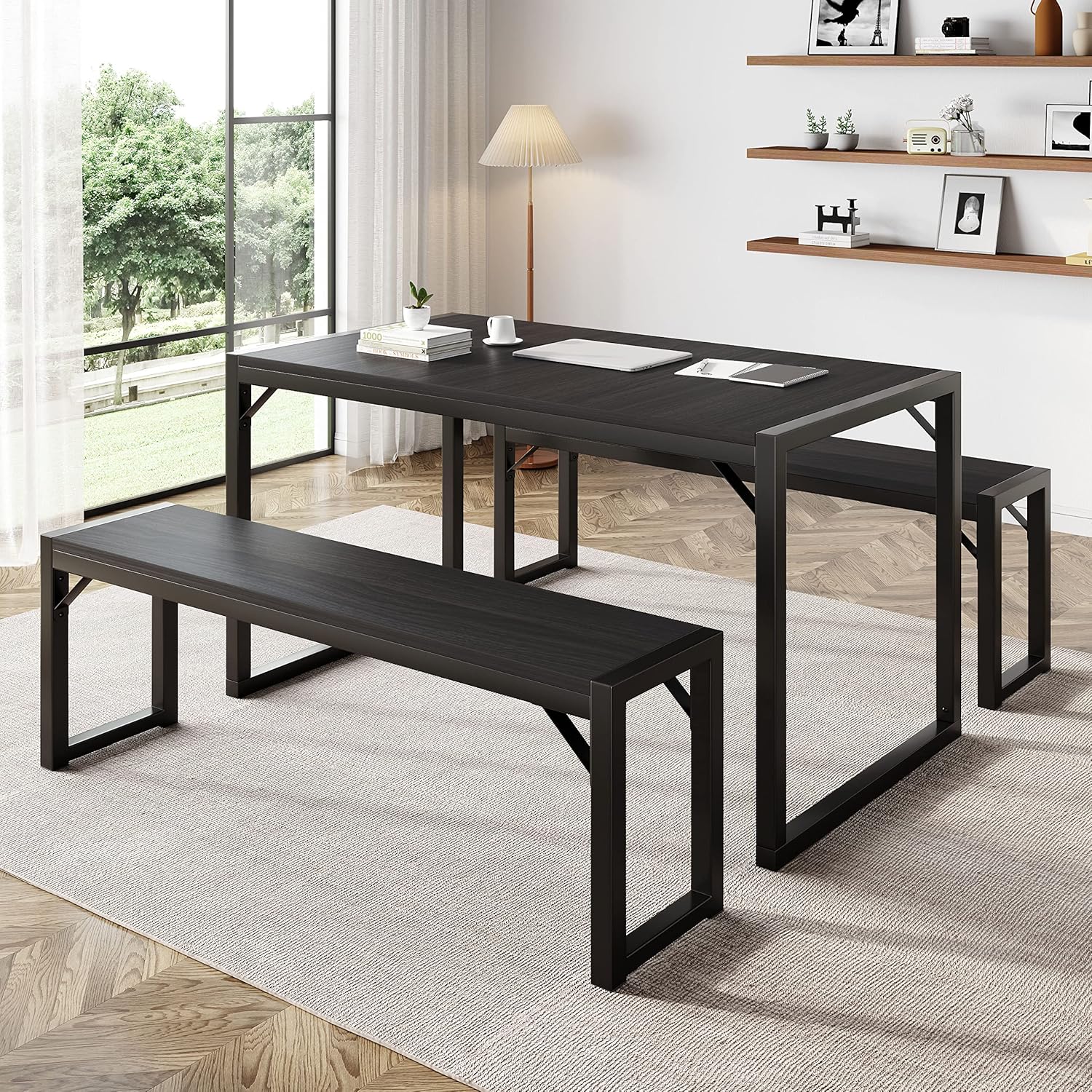 3-Piece Dining Table Set with Benches