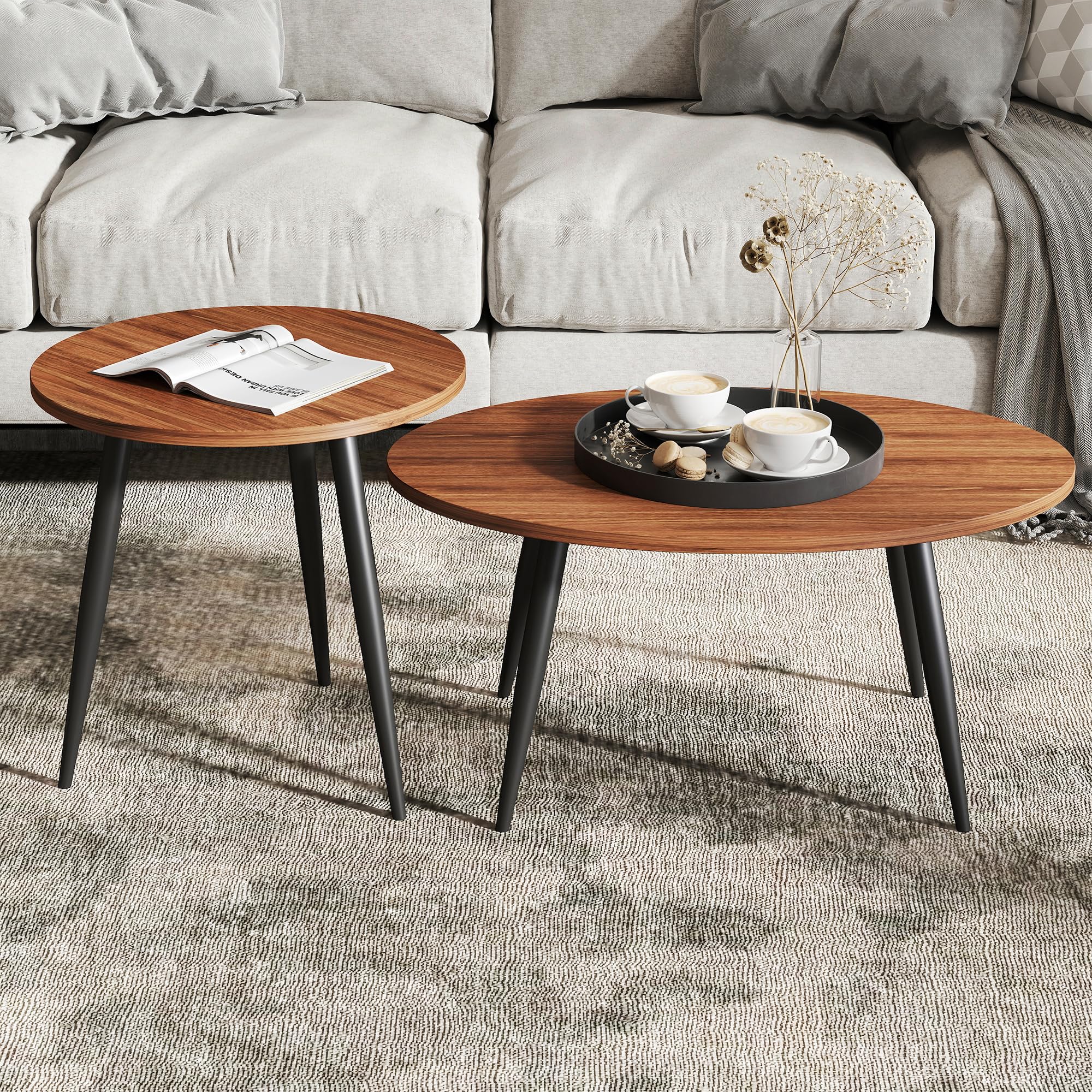 Rukulin Set of 2 Coffee Table,Nesting Side Table, Living Room Sofa End Table