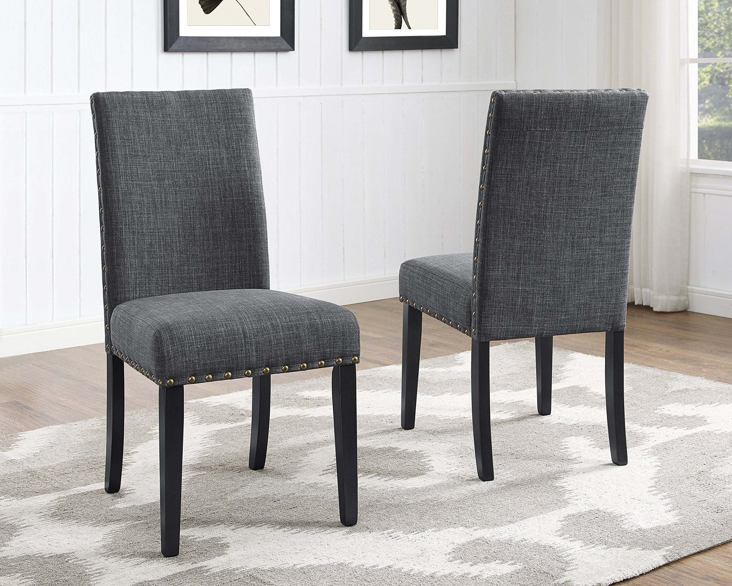 Gray Fabric Dining Chairs with Nailhead Trim - Set of 2