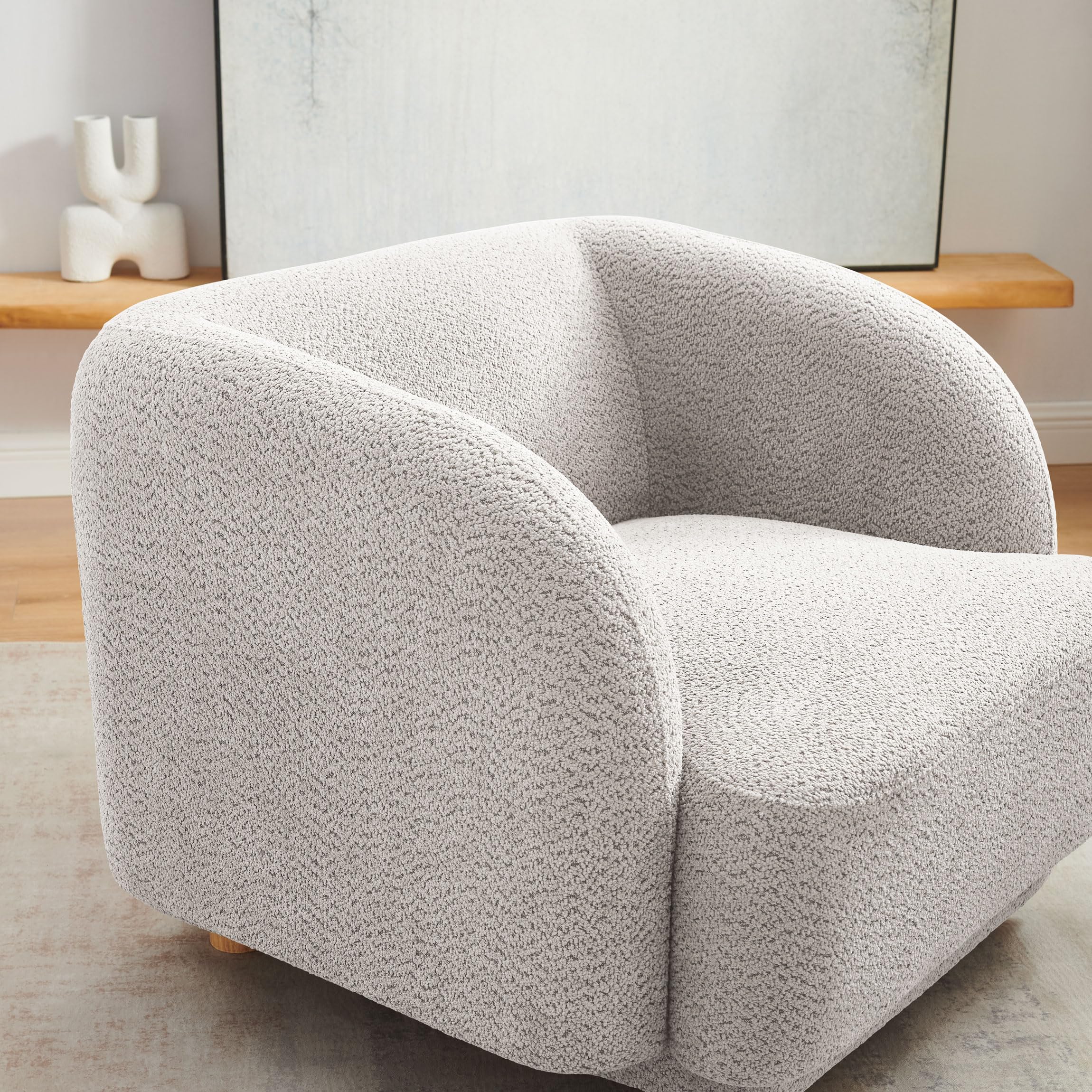 VANOMi Oversized Living Room Chair, Modern Comfy Accent Barrel Chairs, Single Sofa Chair with Wood Legs, Upholstered Armchair for Bedroom, Office, Waiting Room (Camel)