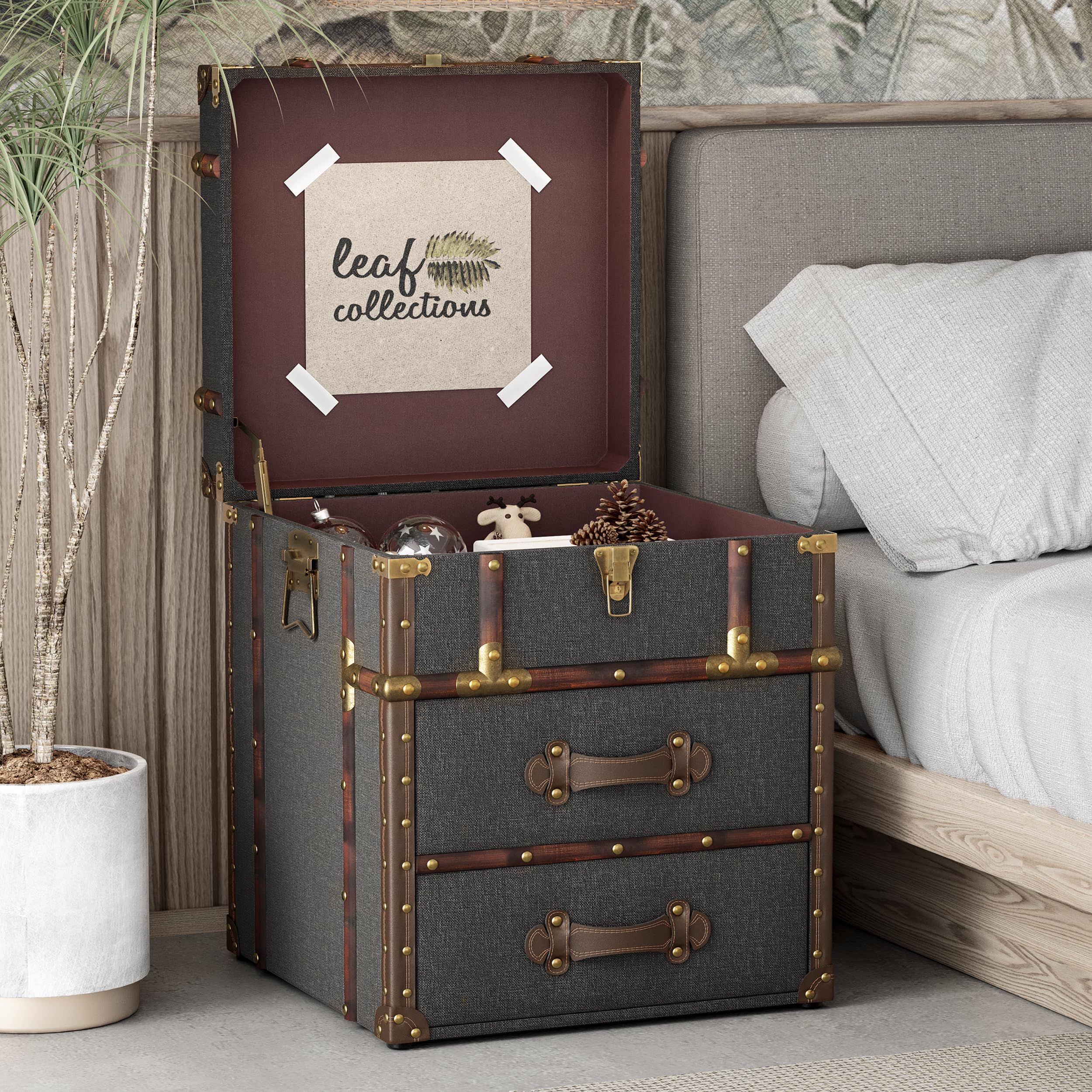 Vintage Storage Chest with Buckle Hinged Top