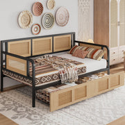 Twin Daybed with Storage Drawers and Rattan Design