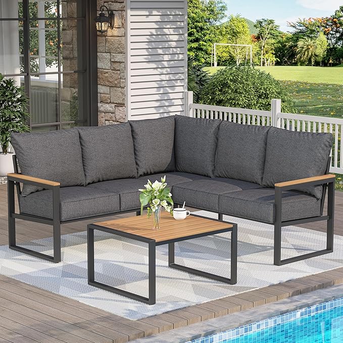 4-Piece Metal Patio Conversation Set with Coffee Table