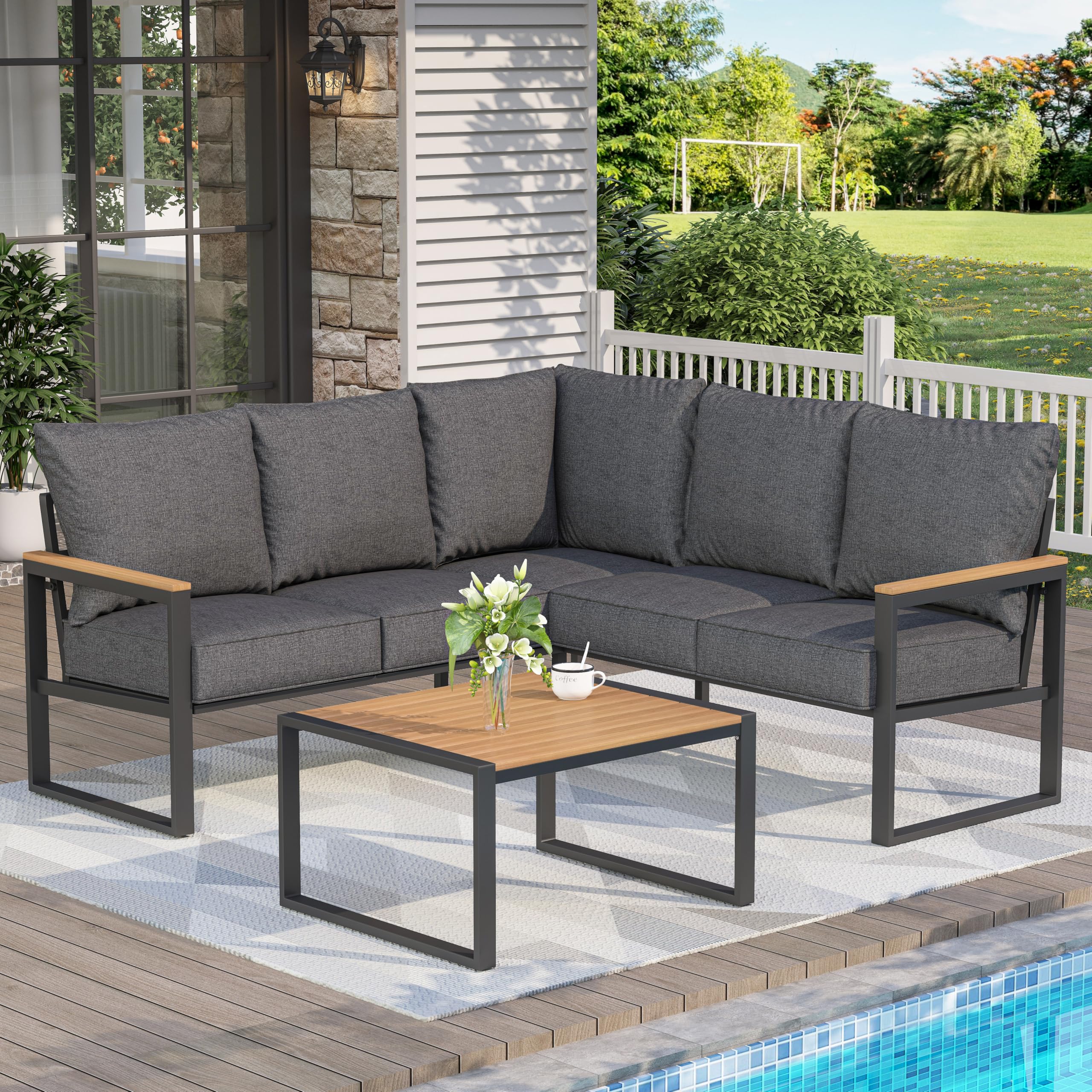 6-Piece Metal Outdoor Sectional Sofa Set with Side Table