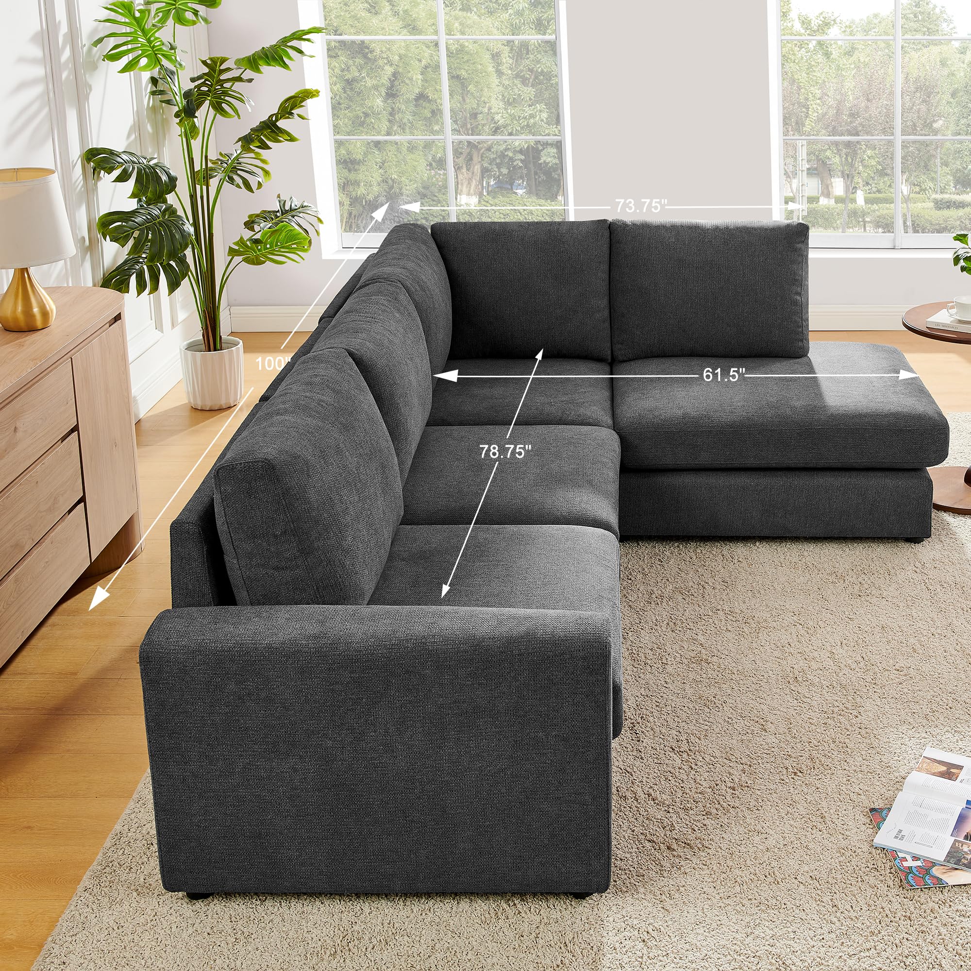 100" L-Shaped Sectional Sofa with Reversible Chaise
