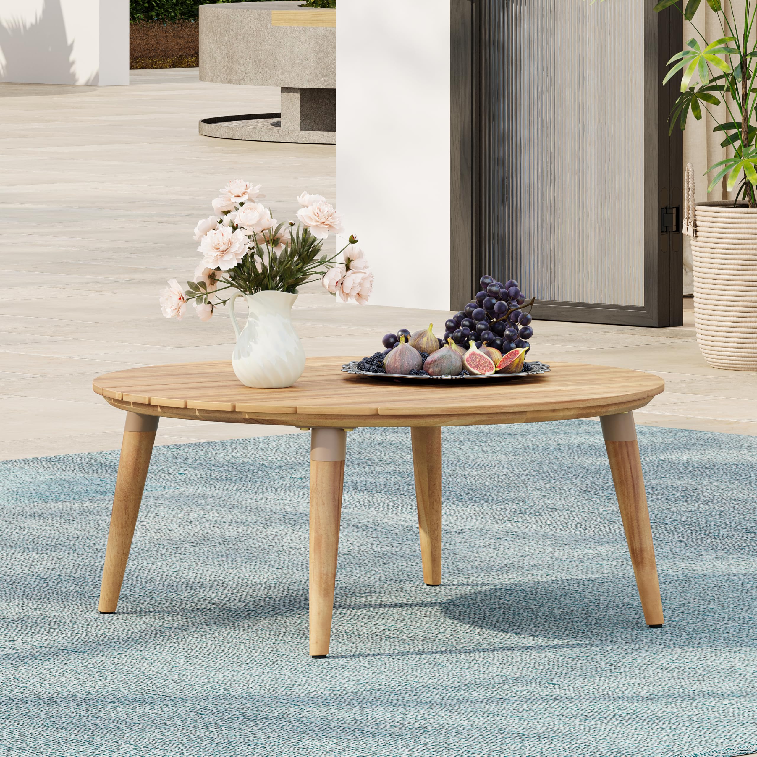 Round Acacia Wood Outdoor Coffee Table