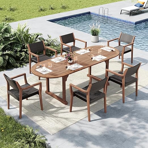 9-Piece Outdoor Teak Wood Dining Set for 8
