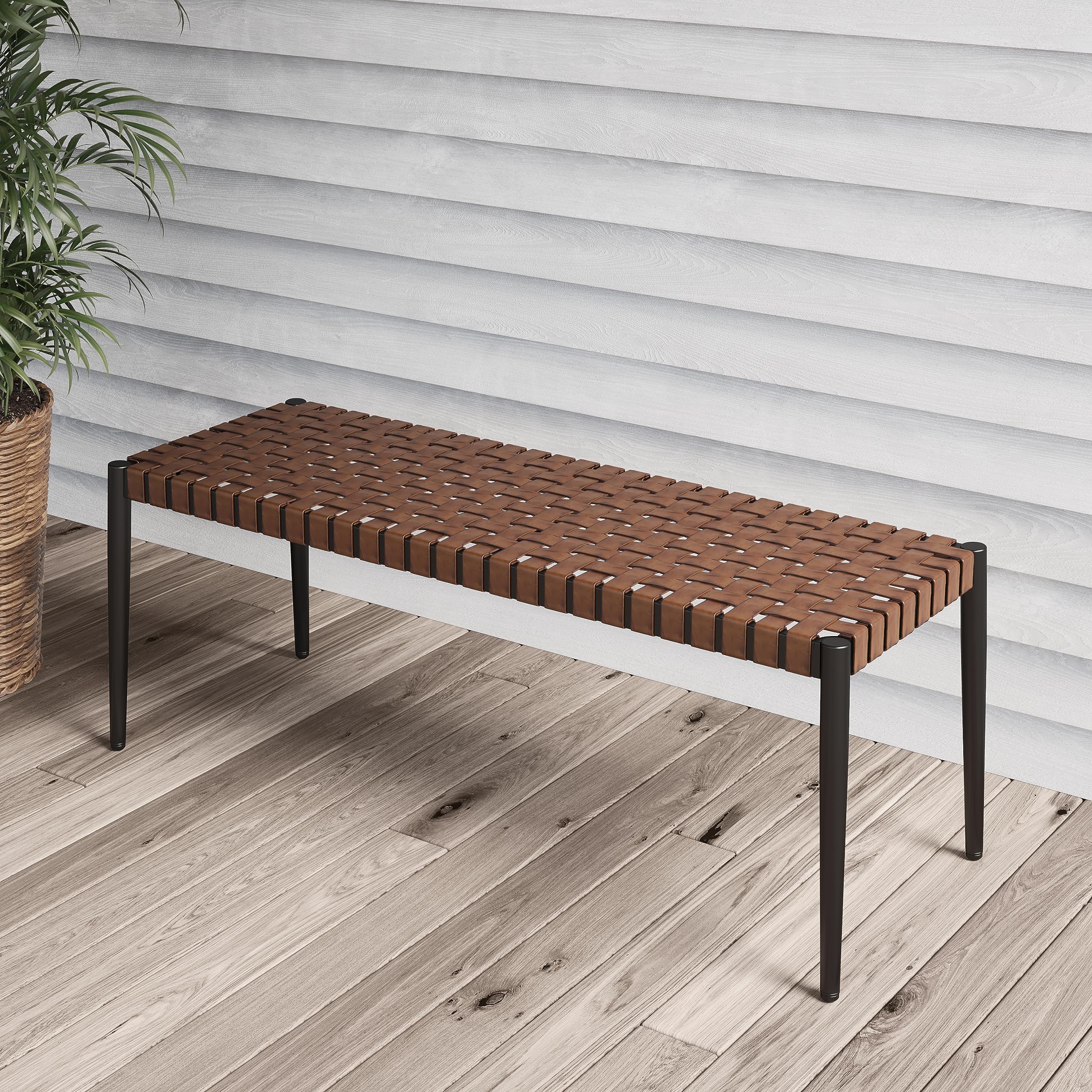 2-Seat Wicker Bench with Tapered Legs