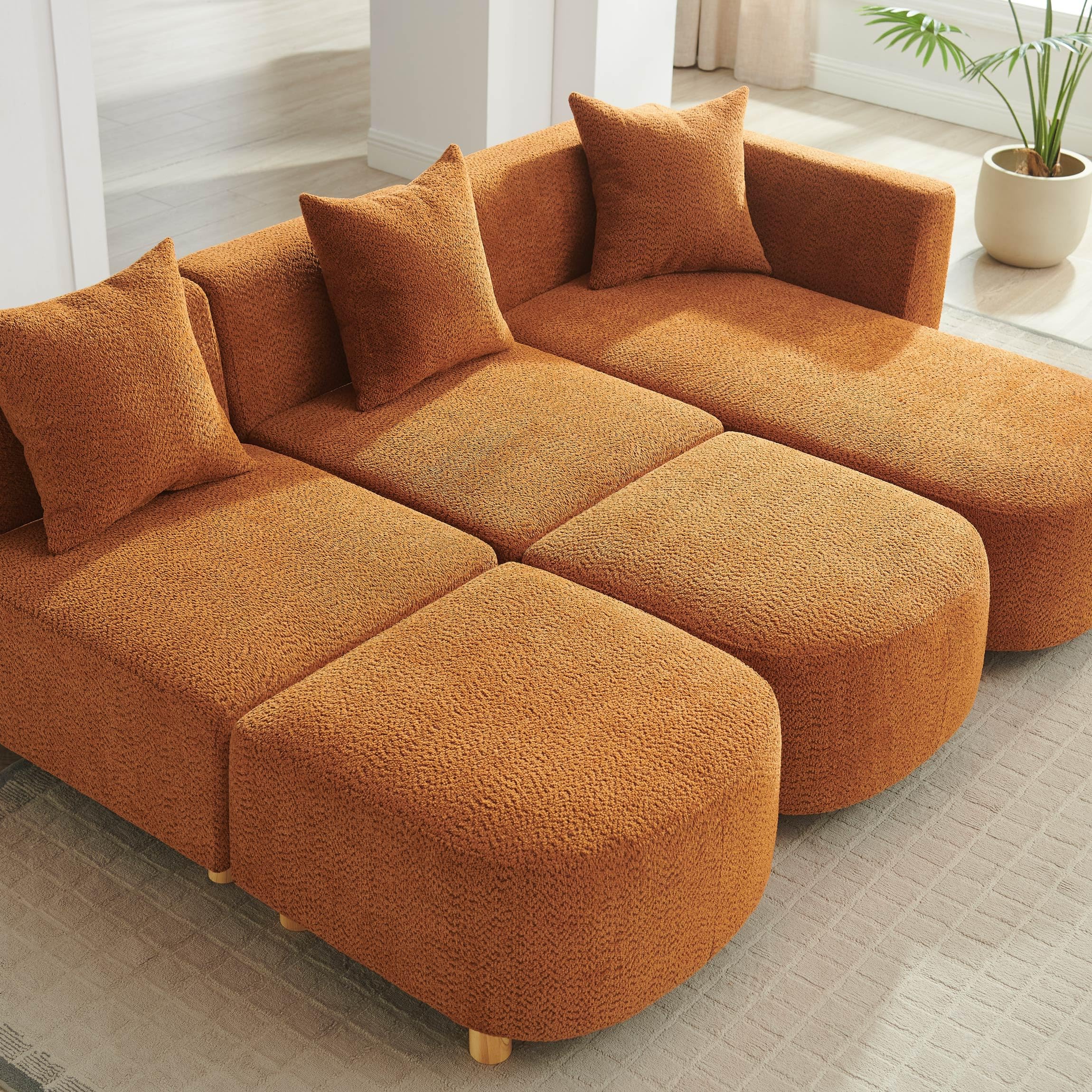 109.84" Modular Sectional Sofa with Ottoman - 5 Seater Boucle Cloud Couch