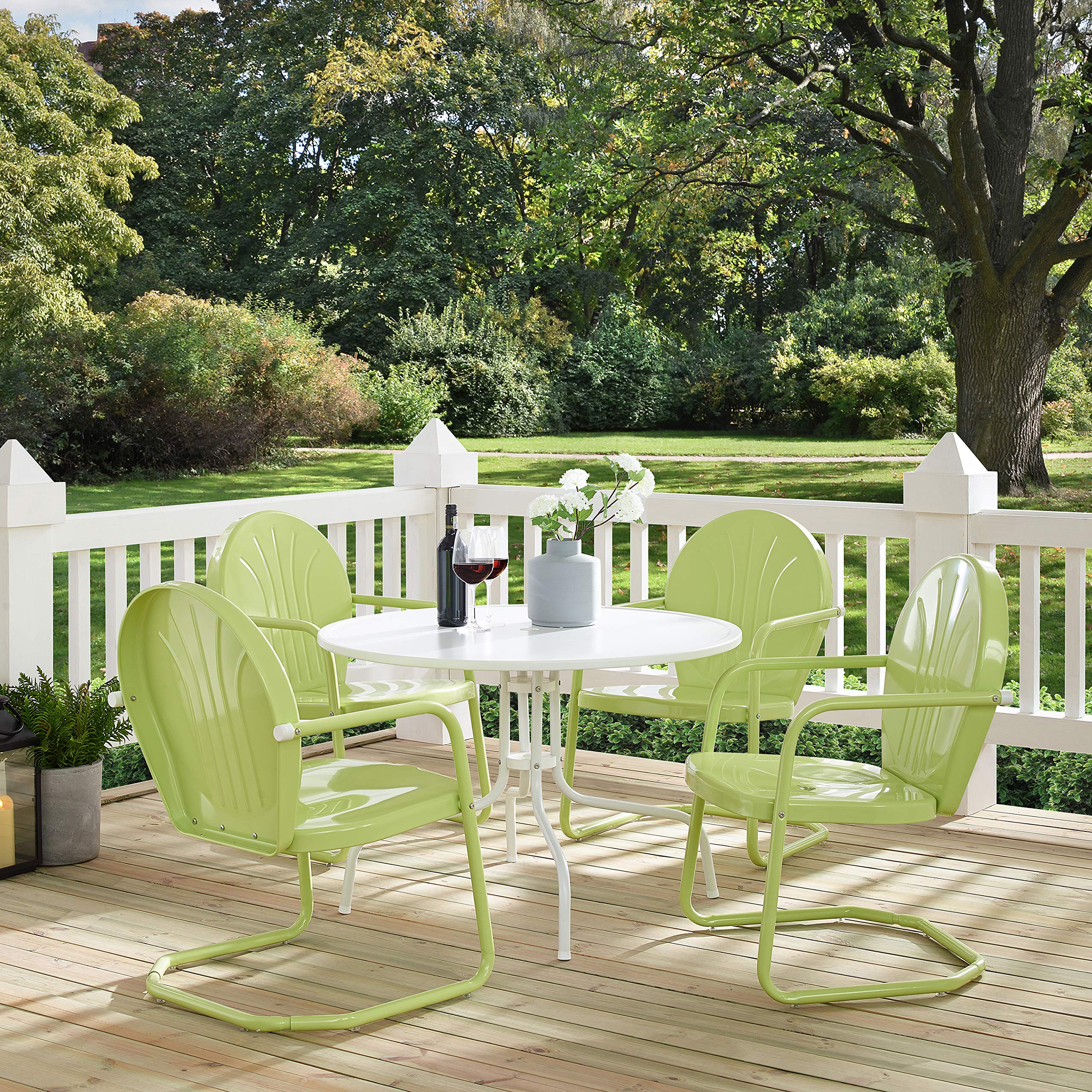 Crosley Furniture Griffith 5-Piece Outdoor Dining Set for 4, Retro Metal Round Patio Table and Chairs, White and Key Lime