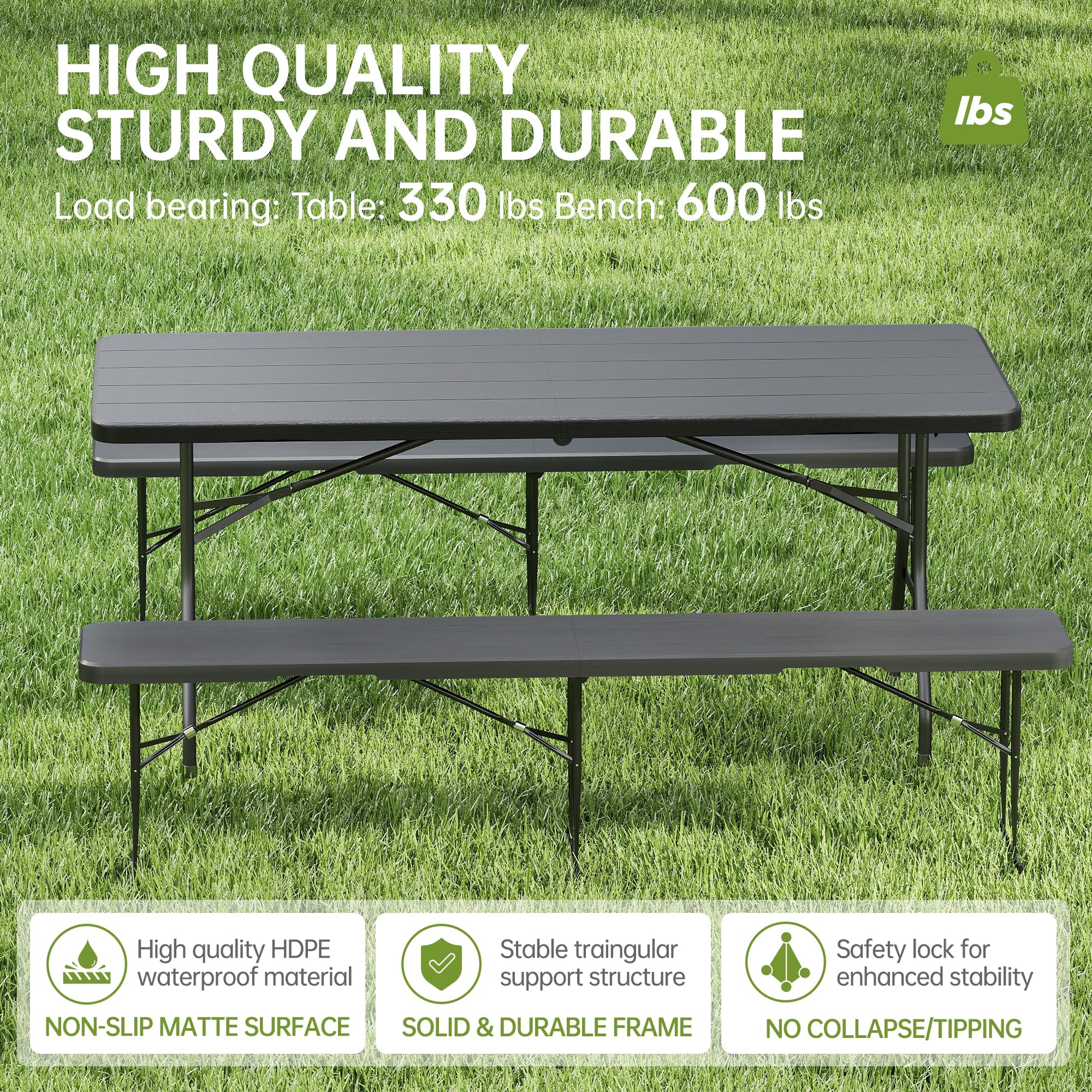 6' Folding Picnic Table with 2 Benches - 3 Piece Set