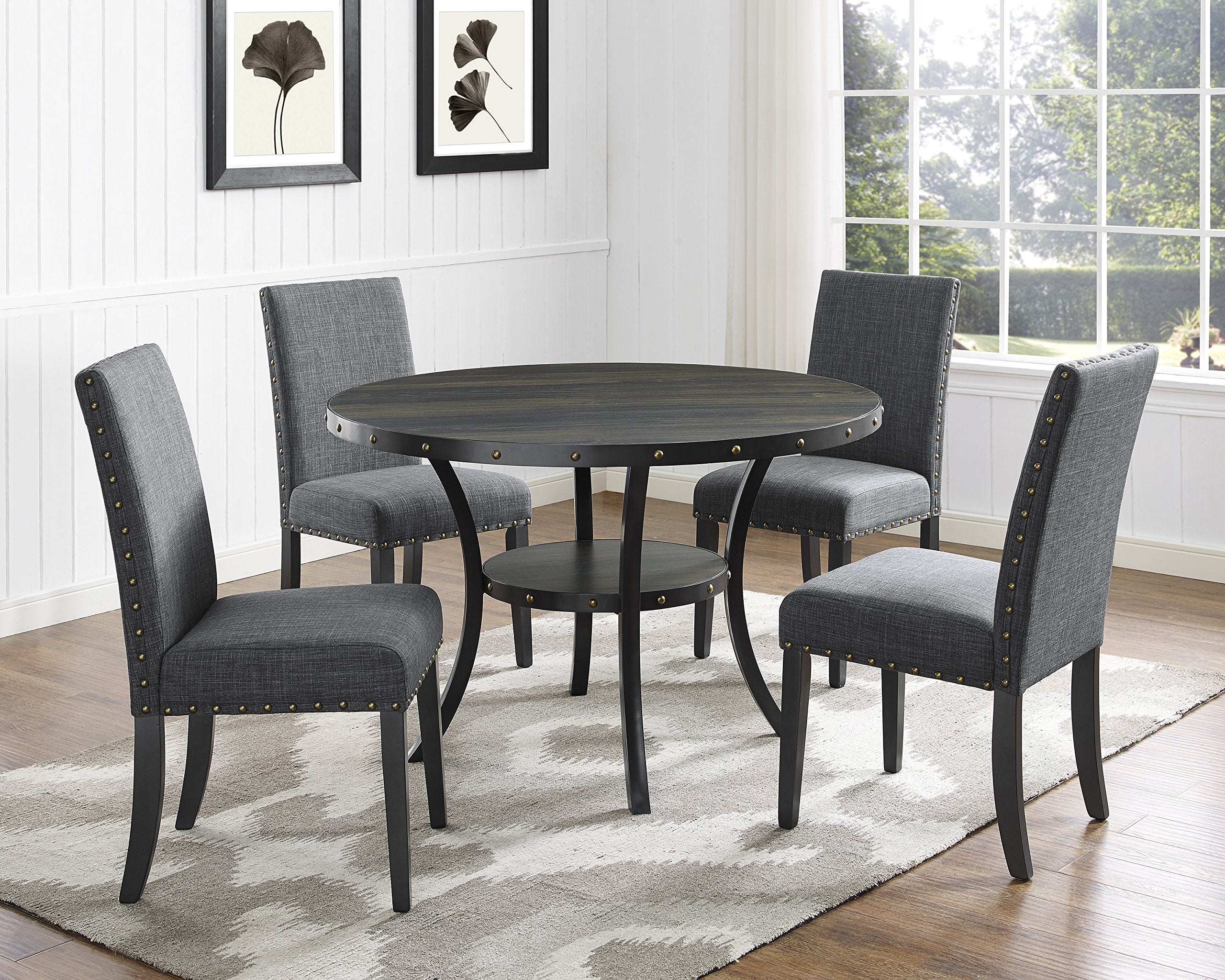 Gray Fabric Dining Chairs with Nailhead Trim - Set of 2
