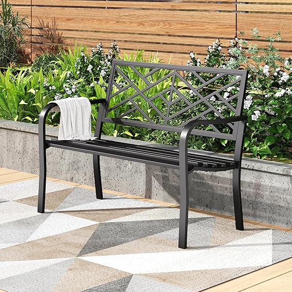 Cast Iron Garden Bench with Floral Backrest