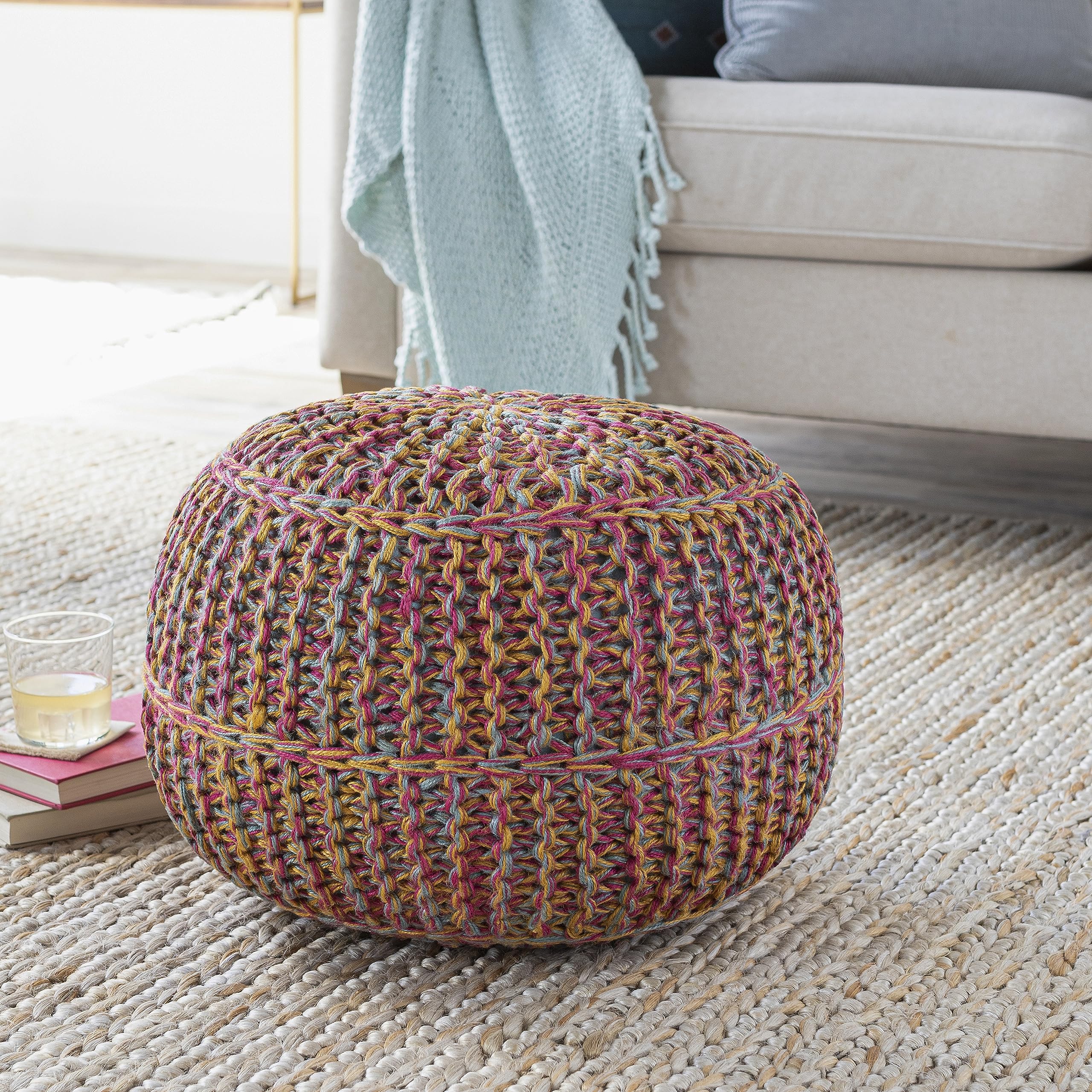 Jute Pouf Ottoman Round Footstool