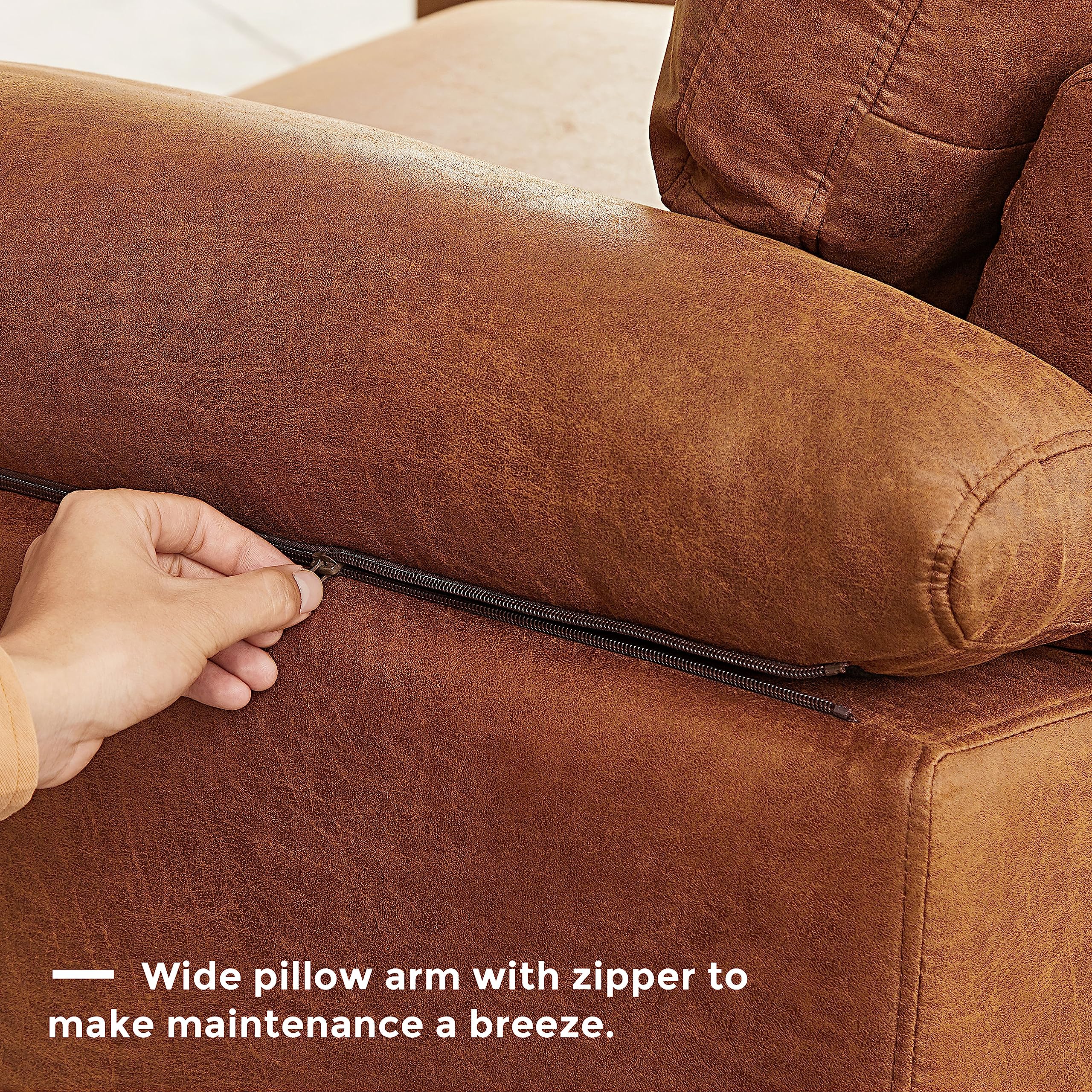 VANOMi Faux Leather Couch for Living Room, 100" Sofas & Couches with Convertible Chaise 3-Seater Sectional Sofas for Living Room, Apartment, Office, Brown