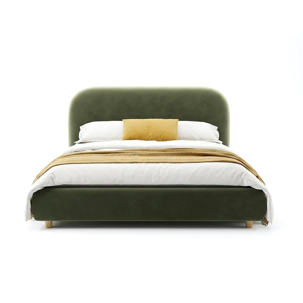 Queen Size Velvet Platform Bed with Curved Headboard