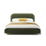 Queen Size Velvet Platform Bed with Curved Headboard