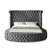 Upholstered Round Storage Bed Grey Velvet Queen