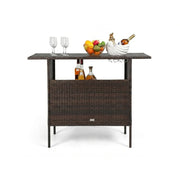 Wicker Outdoor Bar Table with Steel Shelves and Storage