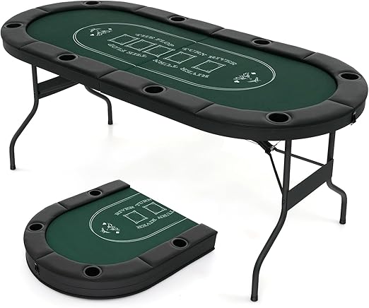 8 Player Poker Table Foldable 72 Inch Oval Card Game Table